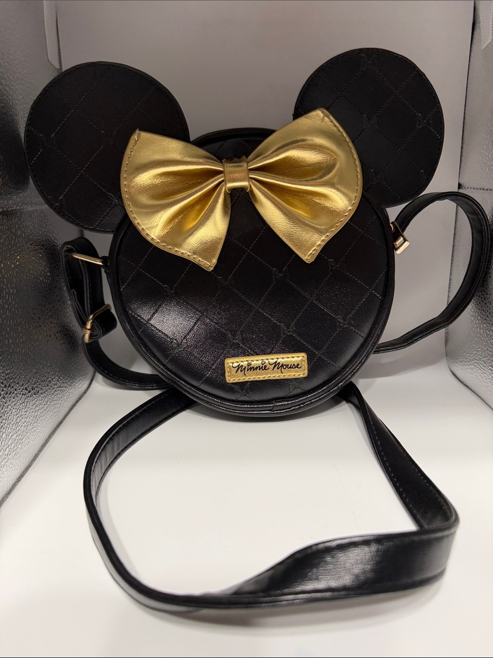 Minnie Mouse Black Crossbody Bag with Gold Bow